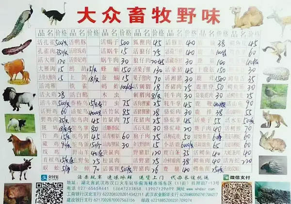 Animaux vendus sur les marchés de Wuhan